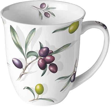 Ambiente Tasse en porcelaine d'environ 400 ml Tasse en porcelaine fine pour thé ou café Floral été Délicieux olives