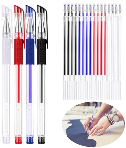 24 Pcs Hitze löschbare Stifte für Stoff 4 Farben Markierungsstifte aus Stoff 4 Pen Shells mit 20 Austauschbaren Nachfüllungen Stoffmarkierstifte Stoffmarker zum Quilten, Nähen, Basteln, Schneidern