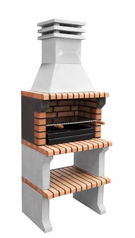 MOVELAR - Barbacoa de Obra Prefabricada de Leña y Carbón Modelo Liz XL (Gris, Naranja - 76 x 58 x 210 cm) REF: 3412/4 - Cocina de Exterior Compacta para Jardín, Terraza o Patio