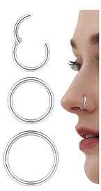 Diamday Aros Nasales Abatibles - 3 Piezas Hipoalergénicas de Acero Inoxidable 316L, Piercing para Septum, Labios, Cartílago, Helix, Daith, 16G/18G/20G, Tamaños de 7/8/9mm