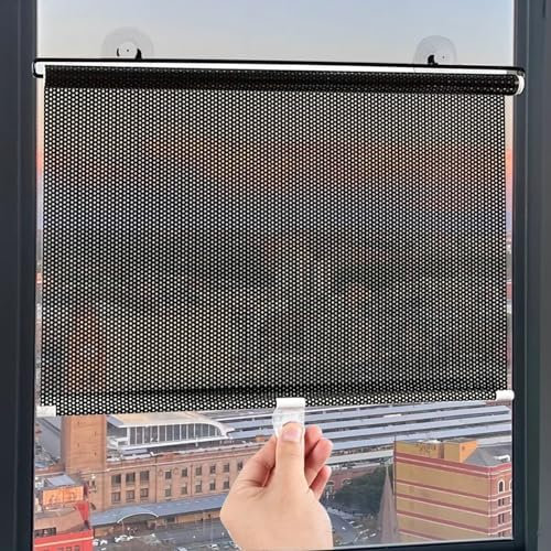 PIPRE Tenda a Rullo con Ventosa Protezione Solare,Tenda Avvolgibile Oscurante,Tenda per Finestra Termica Portatile,Schermo Privacy per Balcone,Ufficio,Bagno,Auto,Senza Perforazione, 45cmx124cm