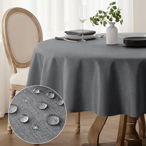 Softalker Mantel Exterior Jardin Redondo 160 cm Diámetro Antimanchas Gris Mantel de Falso Lino Mesita Salon Protector Mesa Comedor Decorativo para Cocina,Cumpleaños,Fiesta,Picnic,Festivos,Boda