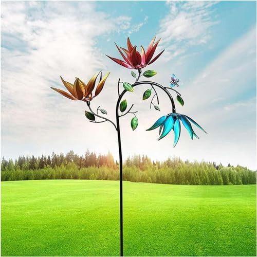 Windrad mit Glücksblume für draußen, Dekoration für den Außenbereich und Garten, Dekoration für den Außenbereich, kinetische Skulpturen, Windräder aus Metall