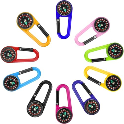 BLPRKOT 10 Stück Kompass Mit Karabinerhaken Kompass Schlüsselanhänger Mini Kompass kompass Outdoor Kompass Kinder Nautischer Kompass Kompass Klein Schlüsselhalter mit Kompass Kompass (Mehrfarbig
