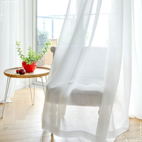 Beydodo Vorhänge mit Haken 2er Set, Gardinen Küche Lichtdurchlässig 107x132CM Modern Einfarbig Gardinenschals Polyester Schiebevorhänge Halbtransparent Wohnzimmer Schlafzimmer, Cremeweiß