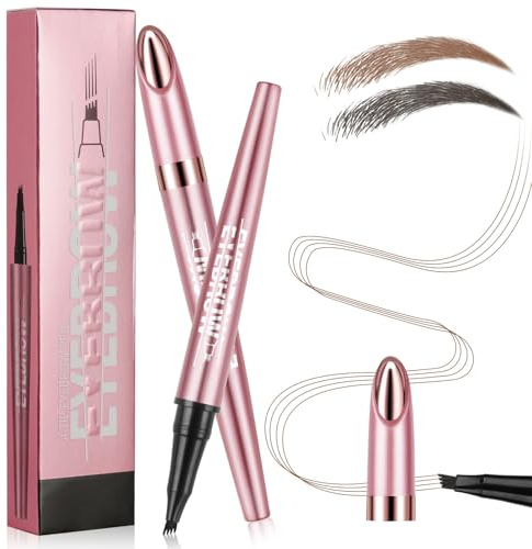 LOPHE ögonbrynspenna med 4 gaffelspetsar, långvarig vattentät ögonbrynspenna och 3D Microblading ögonbrynspenna Smudge-säker ögonbrynspenna, skapar ett naturligt utseende, ögonbrynsgaffelpenna