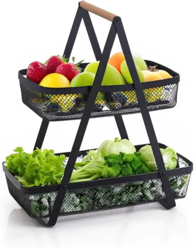 Almineez 2 & 3 Tier Fruit Stand Fruit Bowl Holder, Fruit Basket, Bread Basket, Vegetable Basket, Vegetables Fruits Snacks Cupcakes Kitchen Decoration Countertop Storage Rack (2 Tier Rack)