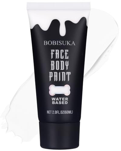 BOBISUKA Peinture Faciale Blanc, Peinture Corporelle Lavable à Base d'Eau pour les Fêtes d'Halloween Art Théâtre Cosplay Clowns