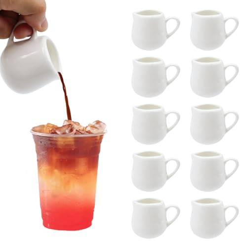 WestCH 10 Pezzi Mini Bricco Latte con Manico Mini Brocca per Latte in Ceramica 50ml Mini Lattiera Bricco Latte Porcellana per Succo,Caffè,Latte,Salsa,Casa,Cucina (Bianco)