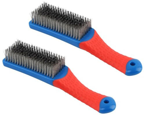 2 Pack Stainless Steel Wire Brush, Wire Brushes for Cleaning, Heavy Duty Wire Scratch Brush, 6.3 Hand Scrub Brush with Curved Grip Handle, for Cleaning Rust, Paint, Welding