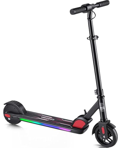 Caroma Kinder E Scooter 6-14 Jahre, 150W, 16 km/h, klappbar, verstellbar | 3 Geschwindigkeiten, LED-Display, bunte Lichter, bis zu 80 Min. Fahrzeit, Kinder Elektroroller für Freizeit & Outdoor