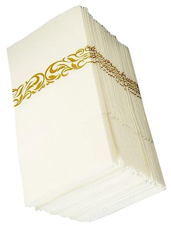 COLLBATH 50 Stück Einweg Papierservietten mit Integrierter Bestecktasche 40x40cm Goldfarben Bedruckt Saugfähig und Platzsparend für Party Hochzeit und Picknick