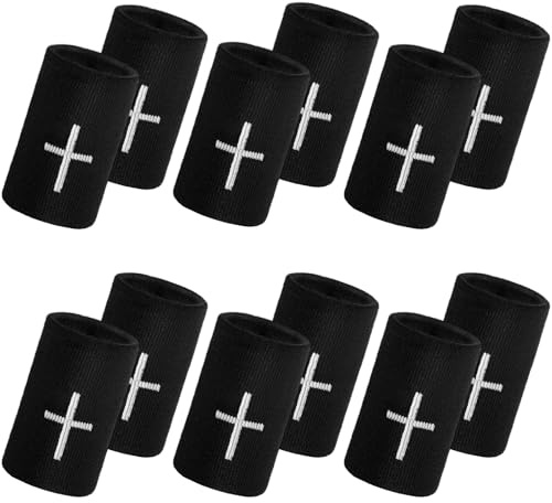 VioraWhite 12 Pcs Faith Cross Sports Wristbands Bulk for Men Women, Black
