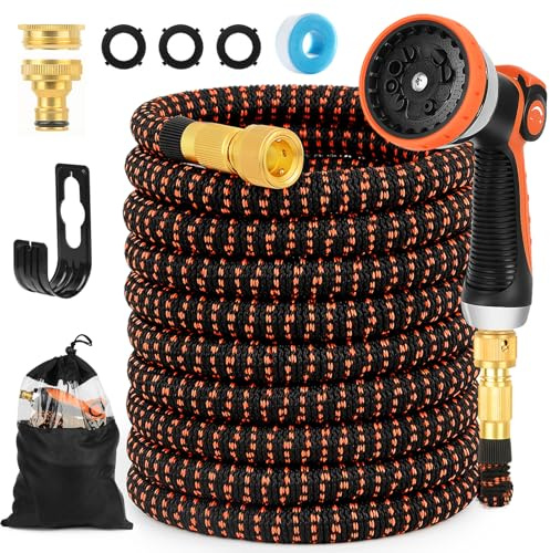 30M Gartenschlauch Flexibel,10 Funktionen Gartenschlauch mit 1/2 und 3/4 zoll Messinganschlüsse,Ausziehbarer Wasserschlauch für Bewässerung, Gartenreinigung, Autowäsche, Gießen, Badewanne.