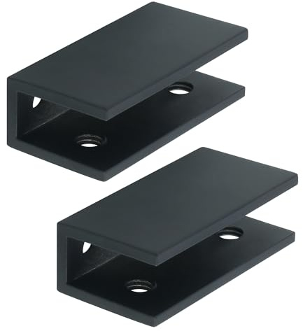 MOOCHE 2Stück Glasklemme Schwarz 6CM 304 Edelstahl für 8-12mm Dickes Glas | Glashalter Regalhalter Glasplattenhalter – 304 Edelstahl Klemmbefestigung mit geboht, für Bilder und Spiegelhalterung,