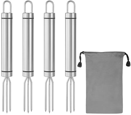 4 Pcs Forchetta per Patate e Mais 18x2cm, Aiuto per Pelare con 3 Denti in Acciaio Inossidabile, Lavabile in Lavastoviglie, per Barbecue, Campeggio, Picnic e Feste