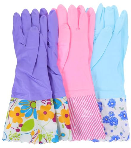 VALICLUD 3pairs Thickened Gloves for Kitchen Cleaning and Dish Washing Reusable Household Gloves for Cooking and Cleaning Tasks