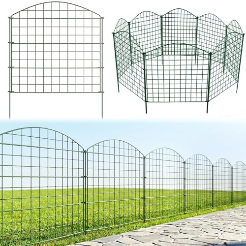 Thealyn Metall-Gartenzaun, 70cm H x 77cm B, 10 Paneele, Gesamtlänge 7,7m, Dekorative Bordüre, Kein Graben, Rostfreie Tierbarriere für Blumenbeet, Hunde, Hof, Terrasse, Grün | Outdoor Rostfreies Metall Haustier Zaun Tierbarriere Gartenzaun Grenze für Hof Terrasse Blumenbeet, Grün