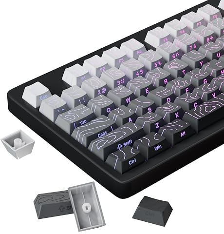 FunHub Shine Through PBT Keycaps - Black Double Shot Side Printed Backlit Keycaps Set 133 Keys 60% 65% 75% 100% Cherry Profile,Gradient Topographic Custom Key Caps for MX Switch Gaming Keyboards