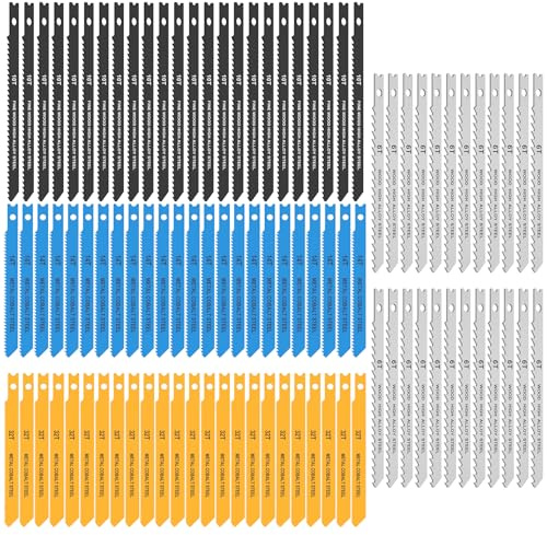 96Pcs U Shank Saw Blade Set 6T 10T 14T 32T High Carbon Steel Wood Cutting Saw Blades Replacement Multipurpose Jigsaw Blades for Wood Plastic Metal