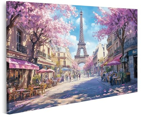 islandburner Bild auf Leinwand Blühende Kirschbäume in Paris mit dem Eiffelturm Bilder Wandbilder Poster