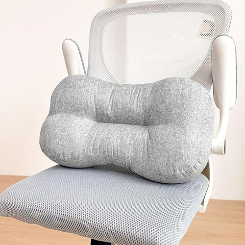 Lendenwirbelstützkissen – Leinen-Rückenstützkissen für Bürostuhl, Auto, Schreibtisch und Esszimmerstühle, Lendenkissen für Zuhause, Sofa, Rollstuhl, Rückenkissen (Grau, 48 x 26,9 x 15 cm)