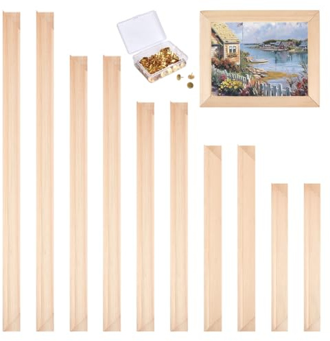 NBEADS 8 Satz Holz Keilrahmenleisten Bausatz zur Selbstmontage, 5 Größe Keilrahmen als Bausatz Selbstbau Keilrahmenleisten Set Für Ölgemälde Leinwandmalerei Stickstiche Und Nadelspitze Kunstbedarf
