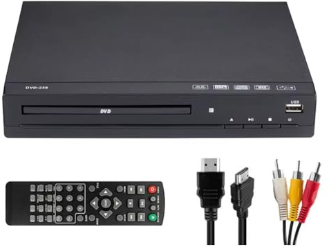 Harewtwy Dvd Player M238 HD 1080p Disc Player con Supporto Remote Control USB MP3 MP4 Home Player Dvd Plug per TV e Proiettori