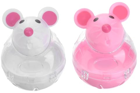 POPETPOP 2 pièces Distributeur Nourriture Chat Forme Souris Jouets Interactifs Automatiques Fuite Tumbler Educatif pour Blanc et Rouge