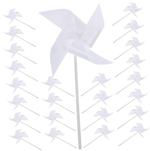SOPOTUTU 24 Stück Selbstgemacht Windräder Kinder Windmühle Weiß zum Bemalen Bastelspielzeug Kindergarten Party