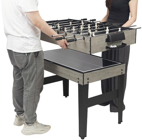 Multifunktionaler Spieltisch 10-in-1-Multispieltisch 122x60x80cm Umbaubarer Billardtisch Multifunktionstisch mit Billard, Kicker, Tischtennis und Schach Multi-Spieltisch für Erwachsene (Grau)