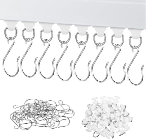 ZMZaoan Set di 30 Ganci per Tende, Sistema di Binari, Ganci per Tende - Occhielli per Tende in Metallo Bianco per Doccia Porte Finestre Scorrevoli e da Sole
