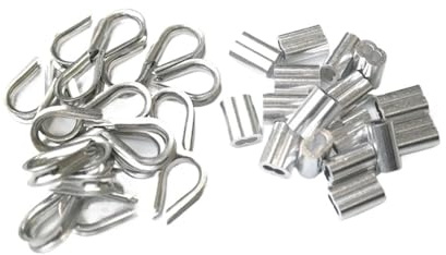 Guardacabos de acero inoxidable, 20 unidades, diámetro 2 mm, manguitos M2, aluminio, ovalados, doble orificio y cuerda guardacabos for engarzar cables