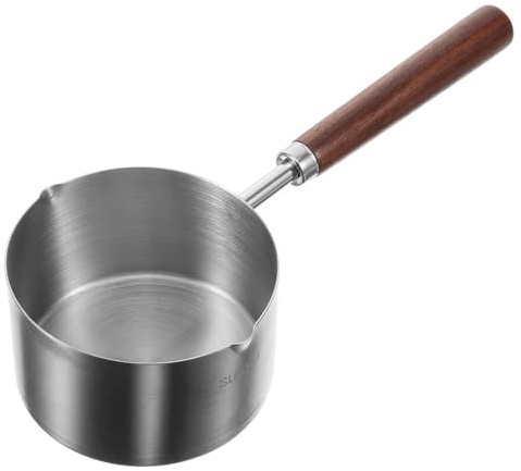 DIYEAH Casserole En Acier Inoxydable 250 Ml Double Bec Verseur Et Poignée Bois Confortable, Adaptée Cuisine Et Préparation D’huiles Chaudes