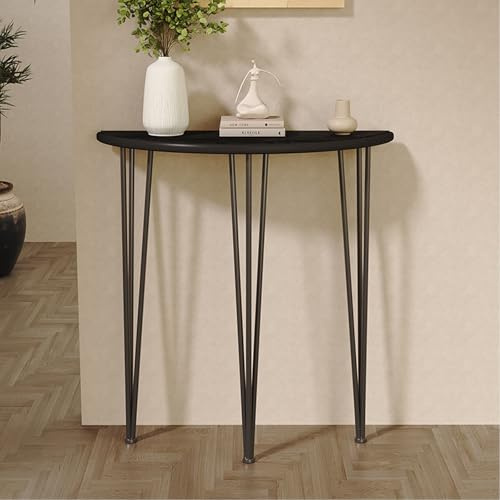 SEIFE Tavolo consolle a mezzaluna, tavolo decorativo semicircolare per divano, tavolino stretto per soggiorno, per corridoio, ingresso(Black,60CM/23.6in)