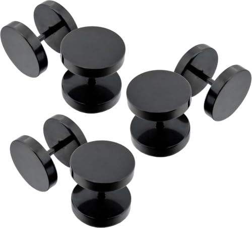 Lot de 3 Paires Boucles d'Oreilles Barbell 10mm Noir Piercing Clou