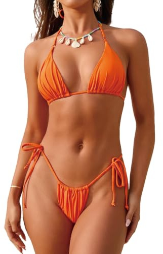 Womens Triangle Halter Thong Bikini Set Two Piece Sexy String Bathing Suit Swimsuit Swimwear