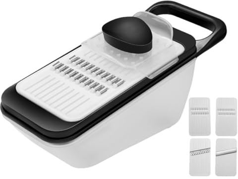 TOVINANNA Juego Cortador de Verduras Multiusos 4 Cuchillas Ajustables, Cortadora y Ralladora de Patatas y Cebolla, Herramienta de Cocina Negra para Trocear y Picar en Hogar