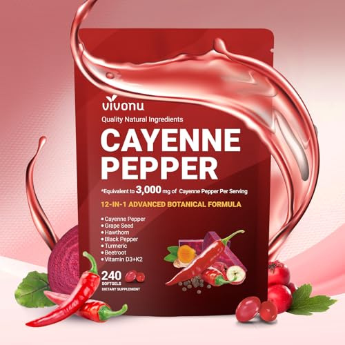 VivoNu Cayenne Pfeffer Komplex – 12-in-1 | 3000 mg/Tag | 240 Weichkapseln