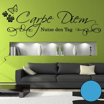 A428 - Adhesivo de pared Carpe Diem (disponible en 40 colores y 4 tamaños), vinilo, azul claro, 180cm x 60cm