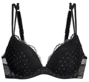 Dorina Origins Soutien-Gorge Push-Up Plongeant – Armatures, Bonnets Moulés, Maille à Pois Scintillants, Dentelle & Bretelles Réglables, Noir