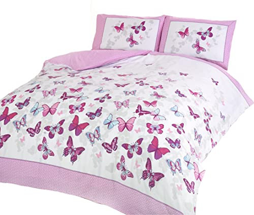 Art Flutter Bettwäsche mit Schmetterlingen für Einzelbett, Baumwolle und Polyester, Rosa und Weiß