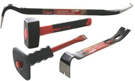 Peddinghaus Abriss-Pack Werkzeugset, 4-teilig - Inklusive Nageleisen, extra flachem Nageleisen, Fäustel mit 3-K Stiel und Flachmeißel mit Handschutz