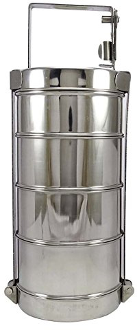 4 Tier Stainless Steel Lunch Box Indian Tiffin Round Food Container Carrier Set