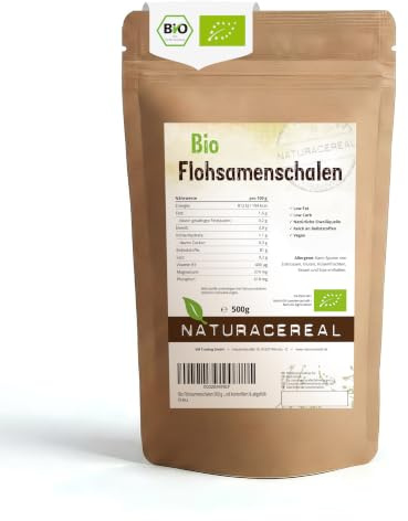 Naturacereal Bucce di Psillio Biologico 500g - Polvere finissima con purezza del 99% - Ideale per dolci chetogenici e per la salute intestinale - Ricco di fibre - Vegano e senza glutine