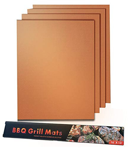 Grillmatte,BBQ Grillmatten Wiederverwendbar Antihaftbeschichtung für bis 260°C Holzkohle Gasgrill Elektro Grill and Backofen zu Grillen Fleisch Gemüse Meeresfrüchte Eier 4 packungen Kupfer