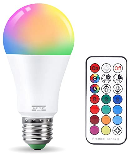 VARICART E27 Glühbirne RGB mit Fernbedienung, Birne LED E27 10W 1000LM | Dimmbar mit Farbwechsel und Warmweiß, RGBW Lampe E 27 Leuchtmittel 230V Timer & Memory, 1 Stück