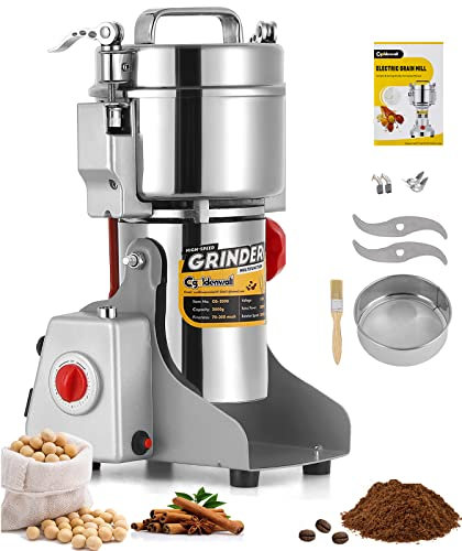 300-2500g Mulino per Cereali CGOLDENWALL Upgraded Open-Cover- Stop Unique Safety Design Grinder Elettrico per Materiale Secco Come Erbe/Cereali/Spezie High Speed Grinding(300g)
