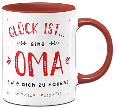Tassenbrennerei Tasse mit Spruch Glück ist eine Oma wie Dich zu haben - Geschenk, (Rot)