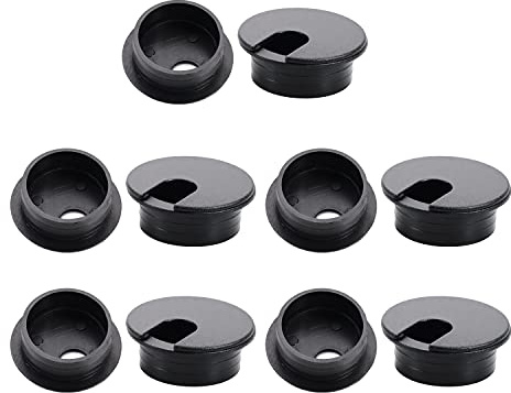 MroMax 35mm Dia Plastic Computer Desk Round Grommet Wire Cable Hole Covers Black 10pcs